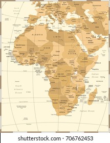 Africa Map - Vintage Detailed Vector Illustration