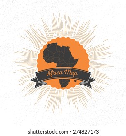 Africa map with vintage style star burst, retro element for your design