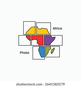 Africa map wall square frame collage logo design. Artistic Africa map symbol. Home decor photo collage vector illustration