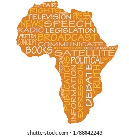 Africa map with words relating to freedom of speech