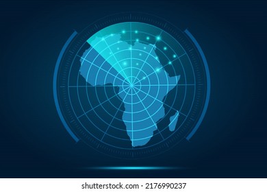 Africa Map - World Map International vector template with futuristic circle radar style HUD, GUI, UI interface isolated on blue background for design, infographic - Vector illustration eps 10