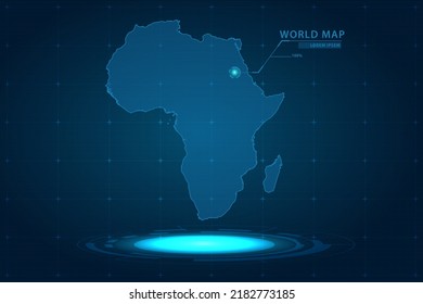 Africa Map - World Map International Vector Template With Hologram In Perspective Style And HUD, GUI, UI Interface Isolated On Blue Background For Design - Vector Illustration Eps 10