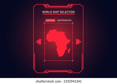 Africa Map - World Map International Vector Template With Red Color In Perspective Style And HUD, GUI, UI Interface Isolated On Black Background For Design - Vector Illustration Eps 10