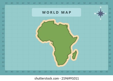 Africa Map - World Map International vector template High detailed with green and cream color isolated on blue background including Compass Rose icon - Vector illustration eps 10