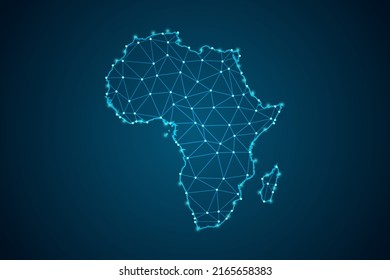 Africa Map - World Map mash line and point scales on blue technology background. Wire Frame 3D mesh polygonal network line, design sphere, dot and structure -  Vector illustration eps 10