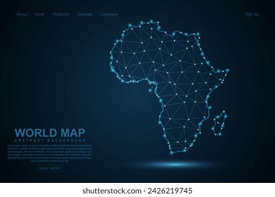 Africa Map - World Map mash line and point scales on blue technology background. Wire Frame 3D mesh polygonal network line, design sphere, dot and structure - Vector illustration eps 10