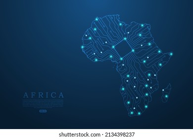 Africa Map - World map vector template with Abstract futuristic circuit board Illustration or High-tech technology mash line and point scales on dark background - Vector illustration ep 10 