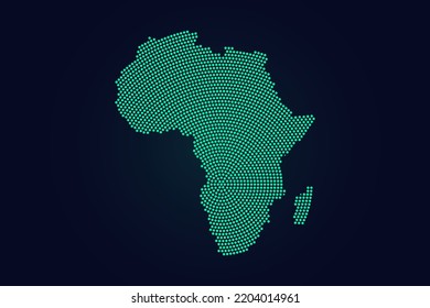 Africa Map - World map vector template with green dots, grid, grunge, halftone style isolated on dark background for education, infographic, design, website - Vector illustration eps 10
