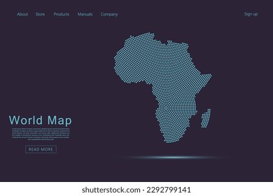 Africa Map - World map vector template with blue dots, grid, grunge, halftone style isolated on dark purple background for website, infographic, technology design - Vector illustration eps 10