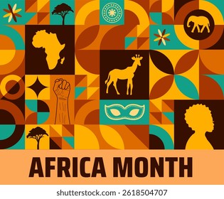 Africa Month Geometric shape pattern background banner or poster design template. observed every year in May. Holiday concept. Use to any Template, card, poster, placard, template.
