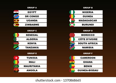 Africa Nations 2019 Soccer Cup Groups. All Flags