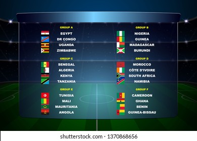 Africa Nations Soccer Cup 2019 Groups. All Flags