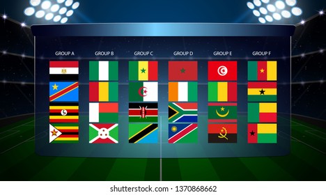 Africa Nations Soccer Cup Groups. All Flags