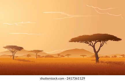 Africa Nature with Savannah at the Evening, Vektorgrafik einzeln, EPS