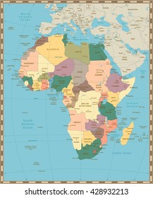 Africa old vintage political map with separated layers.