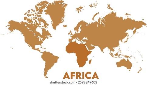 Africa outline in global map-03, Map of Africa, highlighted on the world map, Africa on the world map, Satellite view, Africa's location on the globe.