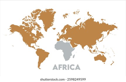 Africa outline in global map-06, Map of Africa, highlighted on the world map, Africa on the world map, Satellite view, Africa's location on the globe.
