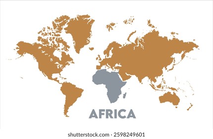Africa outline in global map-07, Map of Africa, highlighted on the world map, Africa on the world map, Satellite view, Africa's location on the globe.