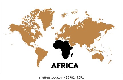 Africa outline in global map-11, Map of Africa, highlighted on the world map, Africa on the world map, Satellite view, Africa's location on the globe.