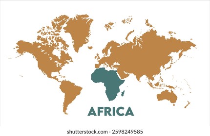 Africa outline in global map-15, Map of Africa, highlighted on the world map, Africa on the world map, Satellite view, Africa's location on the globe.
