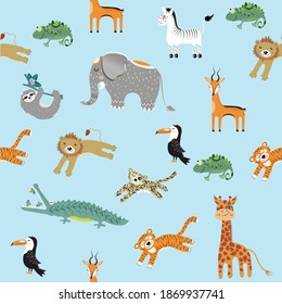 
Africa pattern. Seamless pattern for children with animals. Vector illustration.