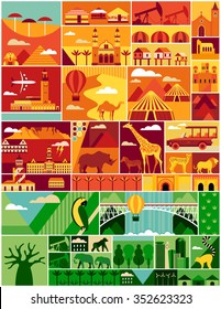 Africa pattern. Africa vector illustration with landscape and animal.