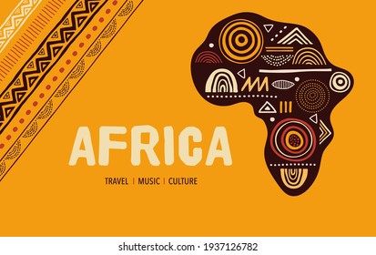 Africa patterned map. Banner with tribal traditional grunge pattern, elements, concept design - Shutterstock ID 1937126782