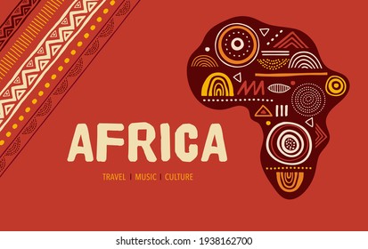 Africa patterned map. Banner with tribal traditional grunge pattern, elements, concept design - Shutterstock ID 1938162700
