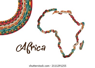 Africa patterned map. Banner with tribal traditional grunge African pattern, elements, concept design. Vector isolated on white background 