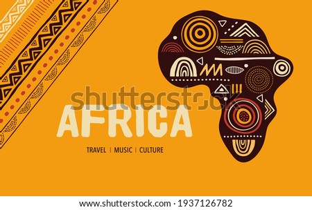 Africa patterned map. Banner with tribal traditional grunge pattern, elements, concept design