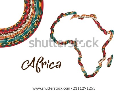 Africa patterned map. Banner with tribal traditional grunge African pattern, elements, concept design. Vector isolated on white background 