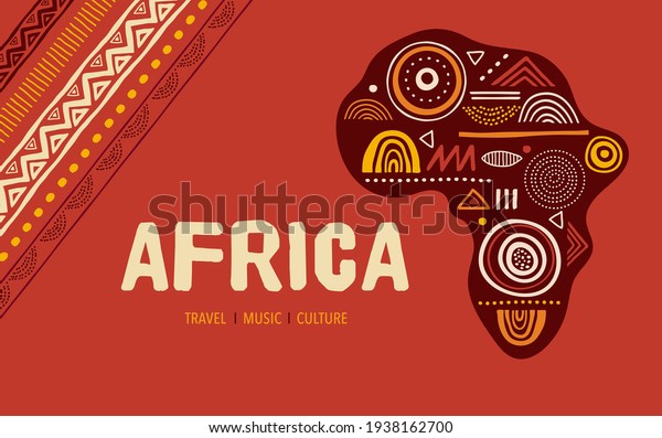 Africa patterned map. Banner with tribal traditional grunge pattern, elements, concept design