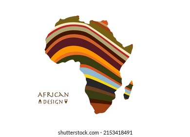Africa patterned map with ethnic striped motifs. Logo Banner, tribal traditional African colors, strips pattern elements, concept design. Vector Ethnic African continent isolated on white background 