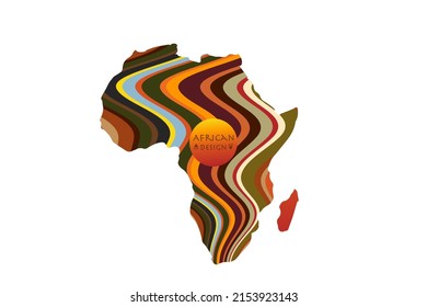 Africa patterned map with ethnic striped motifs. Logo Banner, tribal traditional African colors, strips pattern elements, concept design. Vector Ethnic African continent isolated on white background 