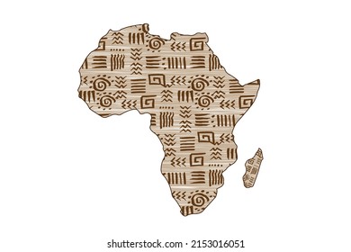 Africa patterned map and frame ethnic motifs. Seamless Banner with tribal traditional grunge African pattern, elements, concept design. Vector Ethnic African continent isolated on white background 