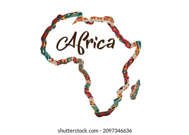 Africa patterned map silhouette. Banner with tribal traditional grunge African pattern, elements, concept design. Vector isolated on white background 