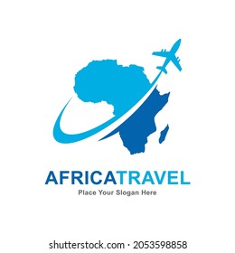 Africa and plane logo vector design. Suitable for Safari and travel symbol, unique geography, continent and flight logotype design.