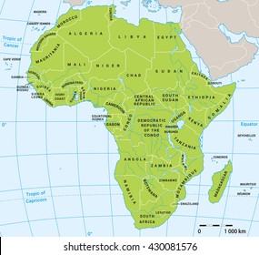 Die politische Landkarte Afrikas mit dem tatsächlichen Staat grenzt 2016 an die Wasserschicht. Hintergrund für Ihre Infografiken. Alle Daten befinden sich in Schichten, um die Vektorgrafik einfach zu bearbeiten.