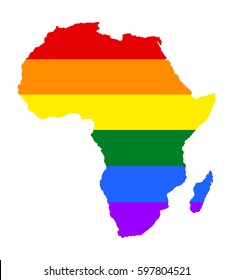 Africa pride gay map silhouette vector illustration with rainbow flag colors. Gay flag over Africa map. Rainbow flag. Africa lgbt.