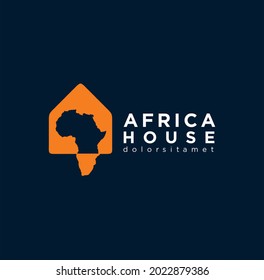 Ilustración del material del vector de diseño del logotipo inmobiliario de África. Casa Con Mapa Símbolo Emblema De Plantilla De Logo Africano.