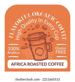 Afrika geröstete Kaffee, aromatische natürliche biologische Produkte 100% Arabinica und glutenfreie Zutat zum Brauen und Zubereitung von leckeren Getränken. Etikett oder Banner oder Pakete. Vektorgrafik im Flachstil