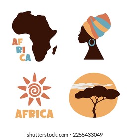 Africa and Safari elements and icons. Africa Logo Design Vector Template. Africa map. Travel, Safari Paints