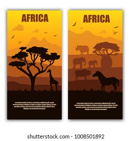 Africa safari landscape Vector illustration sunrise and sunset background