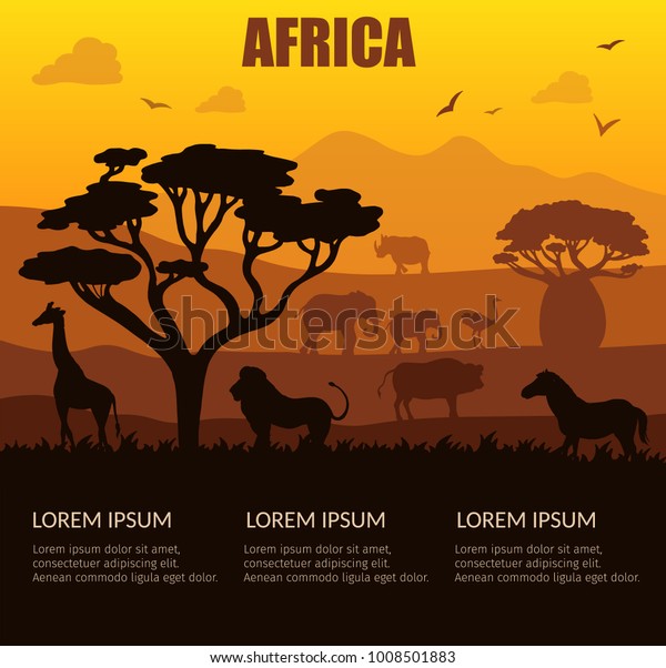 Africa safari landscape Vector illustration\
sunrise and sunset\
background