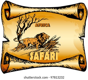 Africa, safari, lion, acacia. Vector picture for the poster. EPS 10