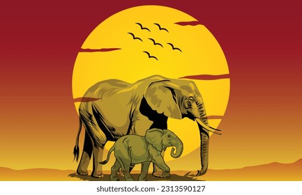 Africa Safari Savanna landscape illustration