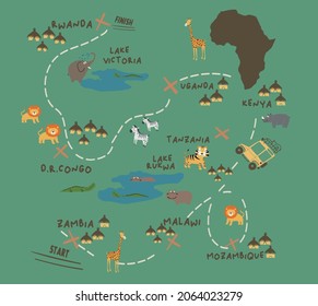 Africa Safari Tour Map Vector 260nw 2064023279 