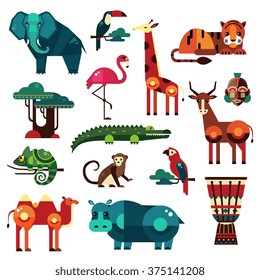 Africa and Savanna Animals Vector Illustration Set