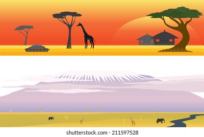 Africa Savanna Safari and Great mountain landscape