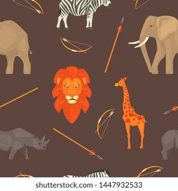 Africa Seamless Pattern with Jungle Animals, Design Element Can Be Used for Fabric, Wallpaper, Packaging Vector Illustration